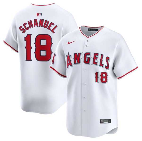 Men%27s Los Angeles Angels #18 Nolan Schanuel White Home Limited Baseball Stitched Jersey Dzhi